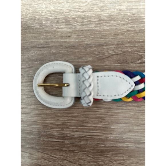 Vintage CHIC Rainbow Braided Belt Split Leather Unisex Medium White Buckle 38" - Picture 3 of 6